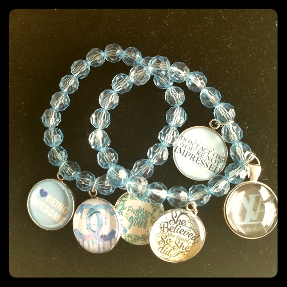 Cool blue mist beaded charm bracelet set - Picture 7 of 7